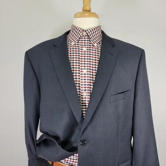 JOS A BANK Men's Sport Coat Blazer Two Button Navy‎ Blue Birds Eye Wool 48R